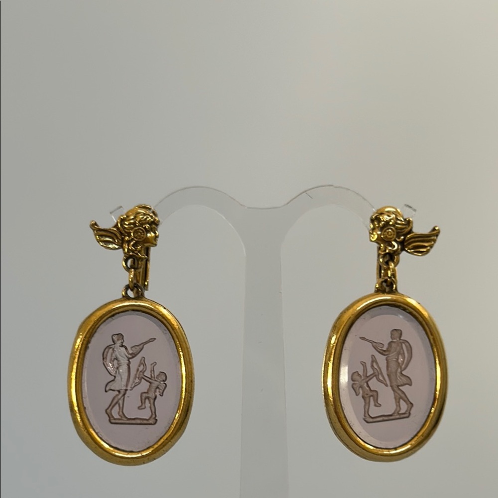 Intaglio pink venezia glass Gold and Pink Cameo Earrings